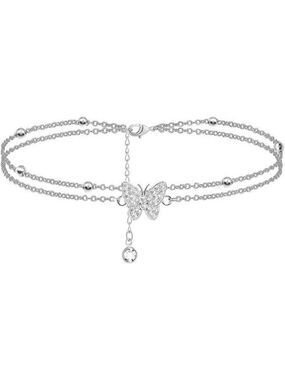 Silver butterfly anklet for women girls layered adjustable summer jewelry gift